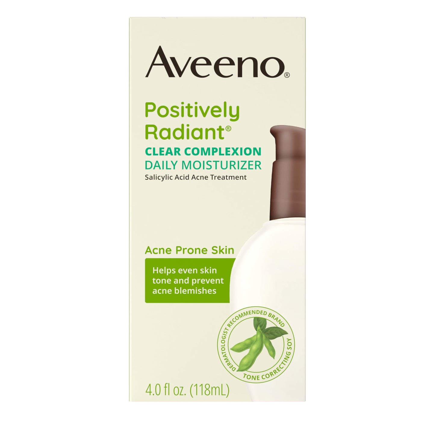 Aveeno Positively Radiant Clear Complexion Face Moisturizer, Acne Facial Moisturizer with Soy and Salicylic Acid for Oily Skin, Hypoallergenic Formula