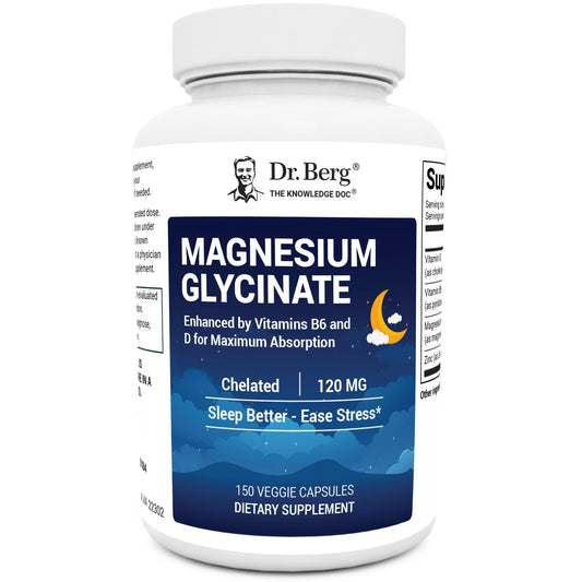 Dr. Berg Magnesium Glycinate 150ct – 4-in-1 Chelated for Muscle, Nerve, Sleep & Stress Support*– w/ D3, B6 & Zinc – 4X Lab-Tested