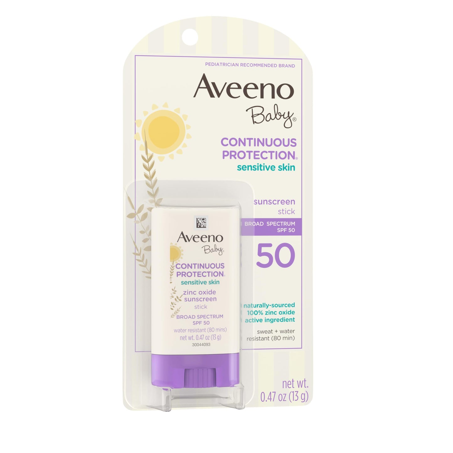 Aveeno Baby Continuous Protection Mineral Sunscreen Stick for Sensitive Skin with Broad Spectrum SPF 50 Protection for Face & Body