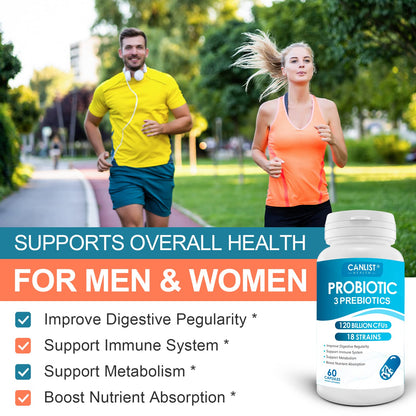 CANLIST Probiotics 120 Billion CFUs 18 Strains, 3 Prebiotics & Digestive Enzymes for Men Women,Digestive & Immune Support