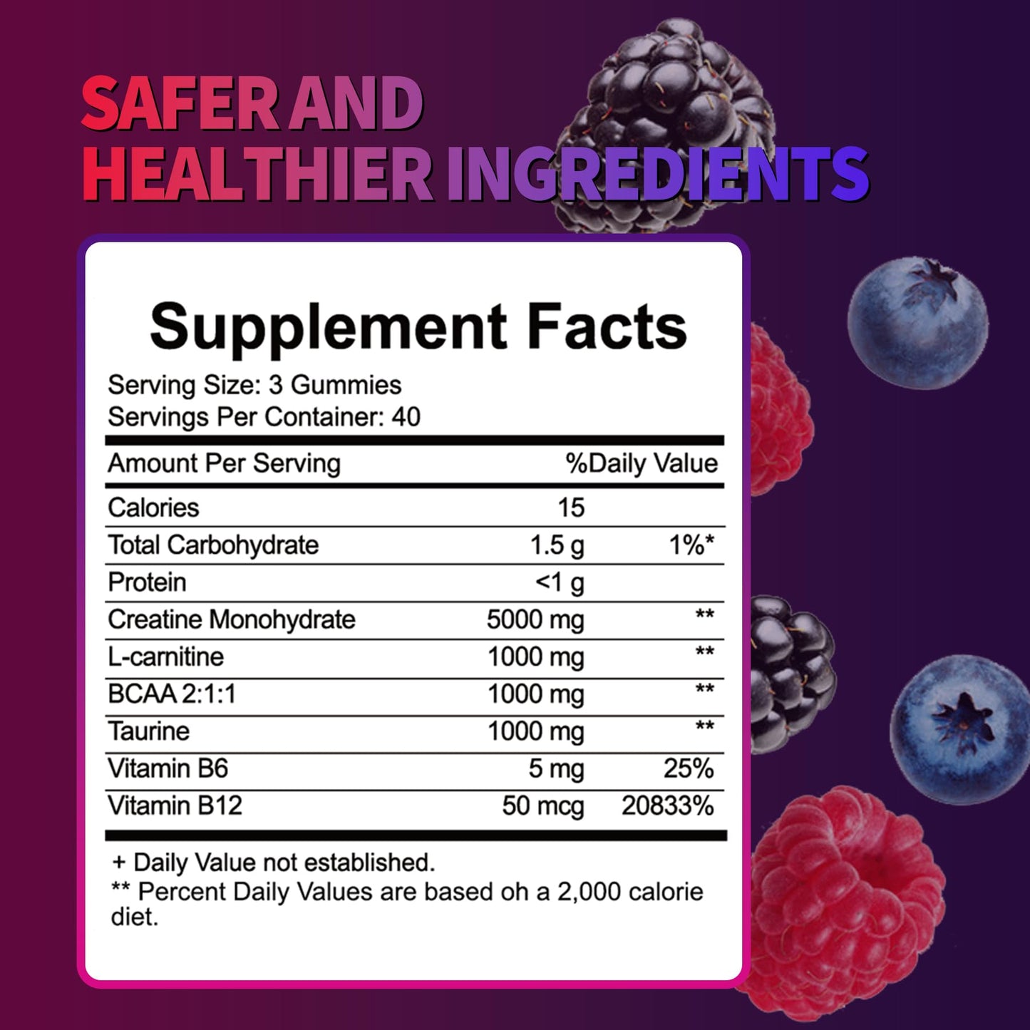 Creatine Monohydrate Gummies 8000 mg for Men & Women, Creatine Supplement for Enhanced Muscle Growth, Energy Boost - with L-Taurine, Sugar Free, Vegan