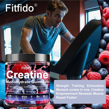 Creatine Monohydrate Gummies Complex 8000mg for Men and Women, Containing L-carnitine & Taurine, Build Muscle, Boost Energy, Faster Recovery, Sugar Free & Vegan