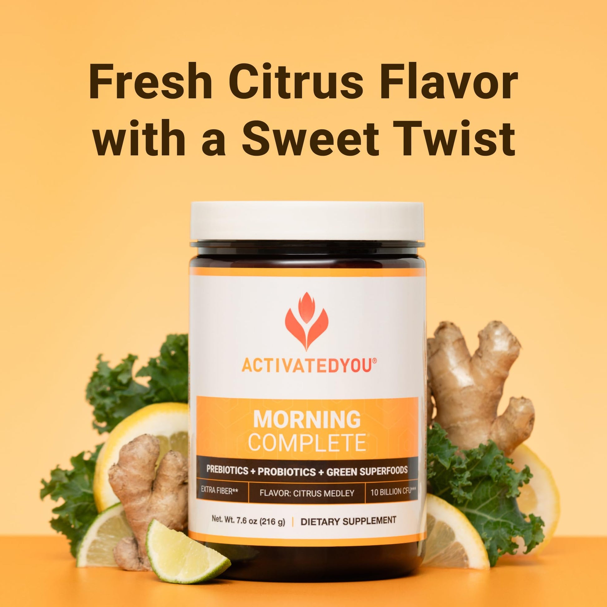 ACTIVATEDYOU Morning Complete Daily Wellness Greens Superfood Drink Mix for Gut Health w/Prebiotics, Probiotics, Antioxidants, Green Superfoods, 10 Billion CFUs, 30 Servings (Citrus) ACTIVATEDYOUBuy Supplements Australia