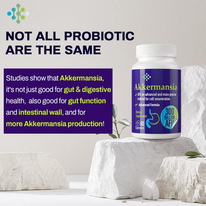 300 Billion AFU Akkermansia Muciniphila - A Live Probiotics for Women and Men, Supports GLP-1, Digestive Gut, Immune & Overall Health, Enhances* Gut Digestive Lining function, 60 Count (Pack of 1)