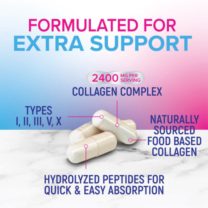 Multi Collagen Pills - Multi Collagen Complex 2400 mg Per Serving - Types I, II, III, V, X - Hydrolyzed Collagen Peptides Supplement - Hair, Skin & Nail Support - Bottled in the USA - 120 Capsules Nature's Nutrition buy supplements Au
