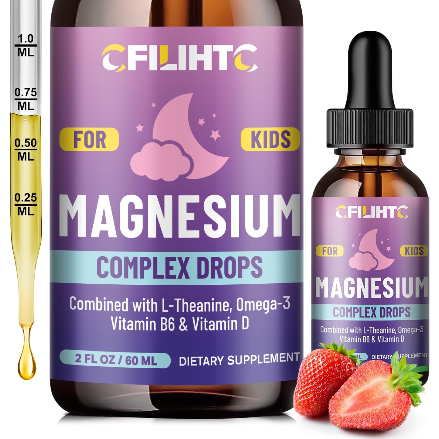 Kids Magnesium Liquid Drops-Magnesium Glycinate Liquid for Kids Supplement-w/L-theanine, Omega-3, Vitamin B6, D3 - for Sleep, Relaxation, Brain, Bones