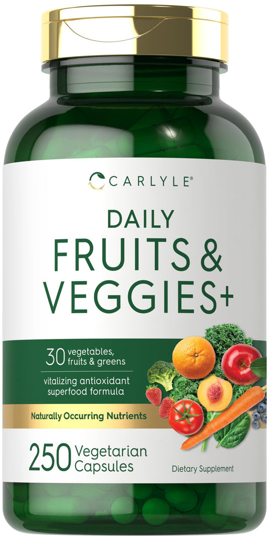 Carlyle Fruits and Veggies Supplement | 250 Capsules | Made with 30 Fruits and Vegetables | Vegetarian, Non-GMO, Gluten Free Superfood Formula CarlyleBuy Supplements Australia