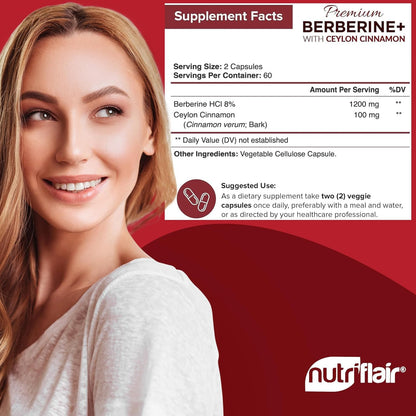 NutriFlair Premium HCL 1200mg, 120 Capsules - Plus Pure True Ceylon Cinnamon