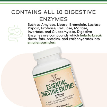 Digestive Enzymes - 800mg Blend of All 10 Most Essential Digestive and Pancreatic Enzymes (Amylase, Lipase, Bromelain, Lactase, Papain, Protease