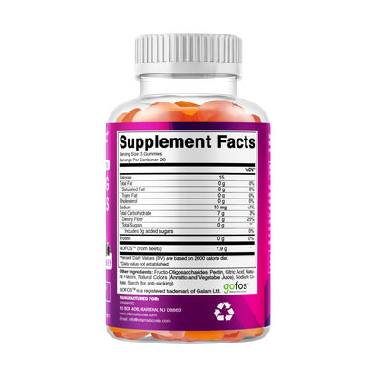 Vitamatic Prebiotic Fiber Gummies for Adults – 2 Pack (Total 120 Gummies) 7g Fiber per Serving | Extra Strength | Zero Sugar Added | Pectin-Based