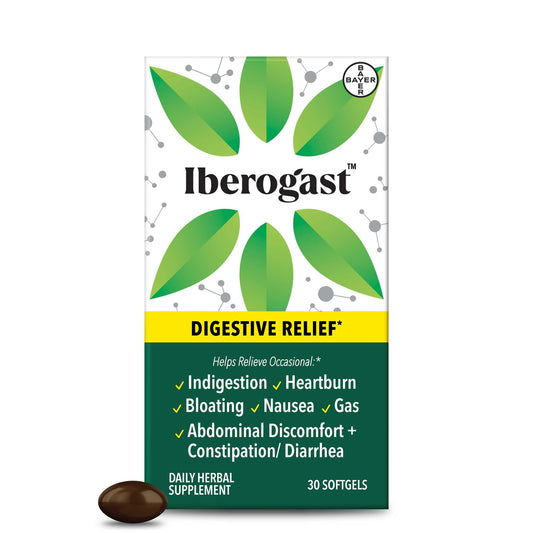 Iberogast Softgels, Herbal Relief of Stomach Upsets: Occasional Indigestion, Bloating, Gas, Nausea, Upset Stomach; 6-Herb Blend with Iberis Amara, Peppermint, Licorice, Lemon Balm; 30ct Iberogast buy supplements Au