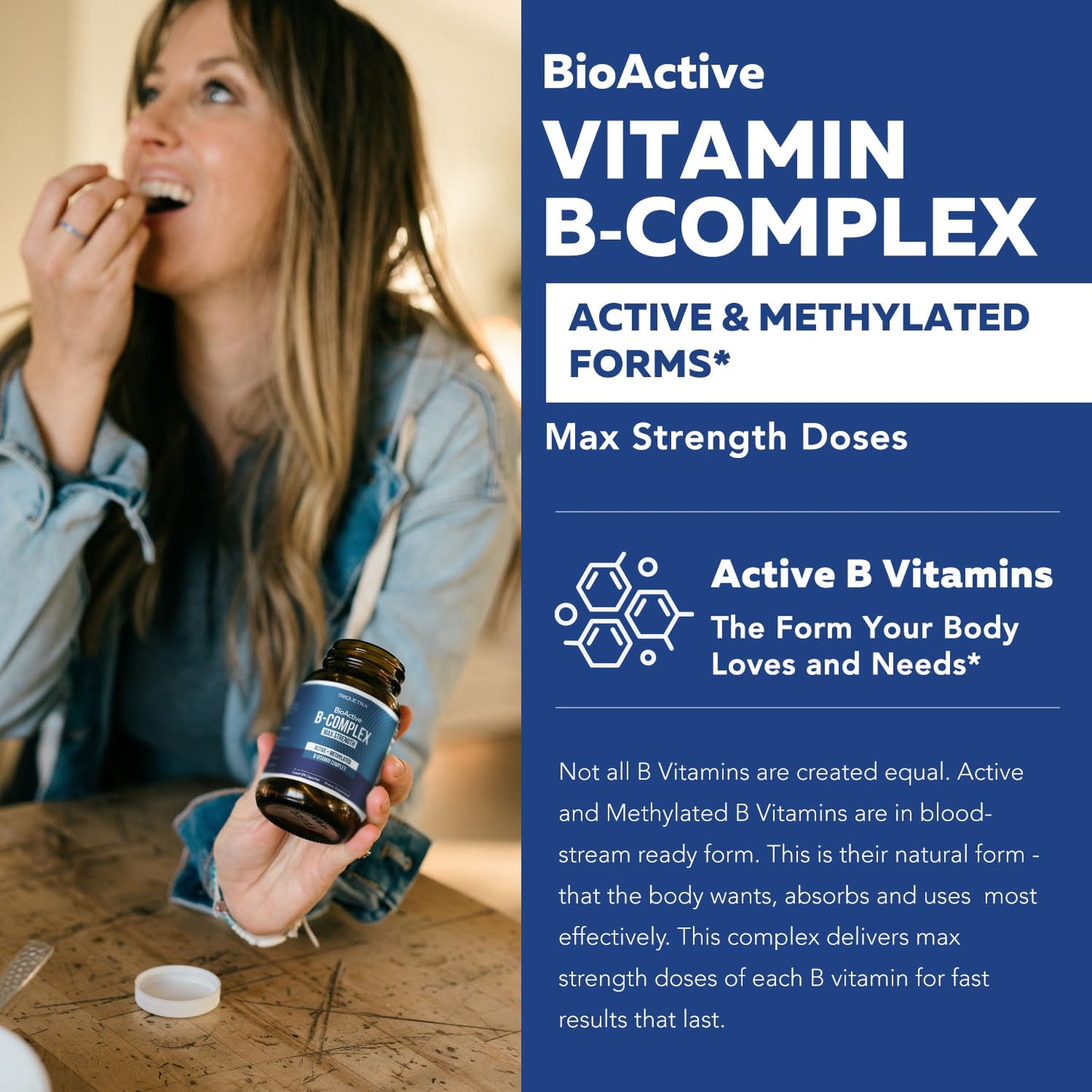 BioActive Vitamin B Complex - Blood Stream Ready, Methylated B Complex - Featuring Methylfolate, 3 BioActive Forms of B12, BenfoPure® B1 & Pantesin