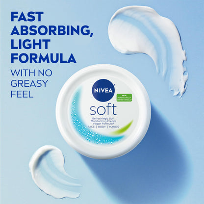 NIVEA Soft Refreshingly Soft Moisturizing Cream, Lightweight Body Moisturizer for Face, Body and Hands, Body Cream Enriched