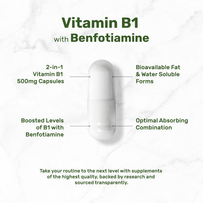 DEAL SUPPLEMENT Vitamin B1 500mg with Benfotiamine, 240 Capsules – 2 in 1 Enhanced Formula – Fat & Water Soluble Thiamine B1 Supplement