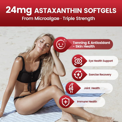 10 in 1 Astaxanthin Supplements 24mg, 4 Month Supply, Astaxantina Antioxidant from Fresh Haematococcus Pluvialis, Contains Lycopene, Grape Seed, Vitamin E