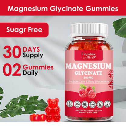 Magnesium Glycinate Gummies 500mg | Relaxation Calm Magnesium Gummies | Sugar-Free | Non-GMO | Gluten-Free | Vegan-Friendly for Adults & Kids (60 Raspberry Gummies) FriymbexBuy Supplements Australia