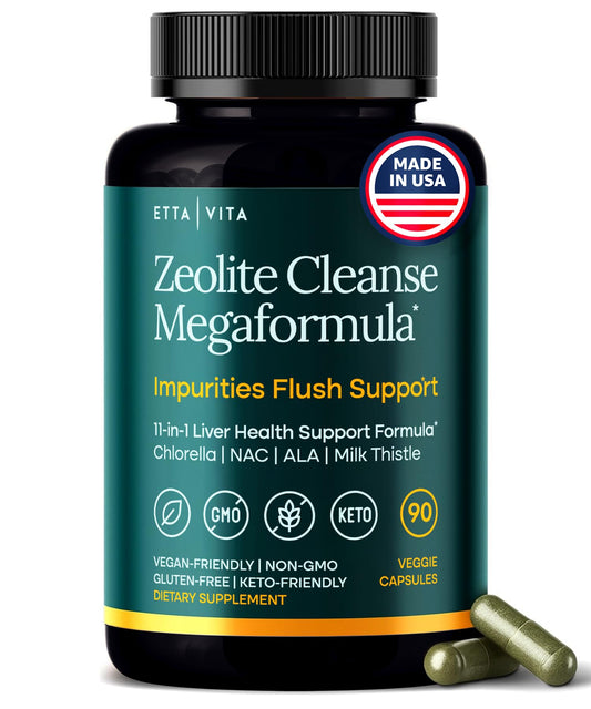 Liver Cleanse Detox & Repair - Microplastics Detox & Zeolite Supplement for Gut Health, Cognition & Natural Energy - Glutathione, NAC, Chlorella, Spirulina, ALA, Cilantro, Milk Thistle, Noni, Shilajit Etta Vita buy supplements Au