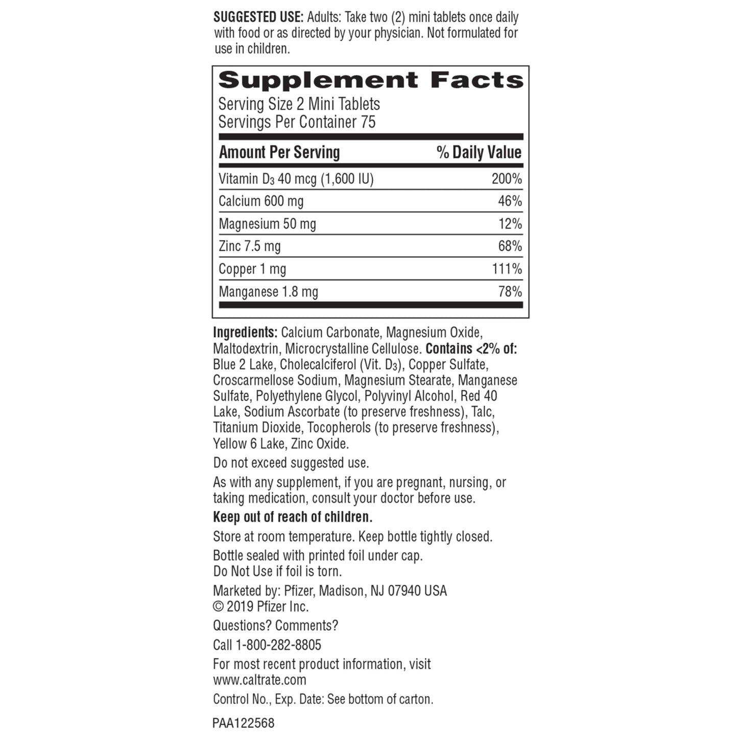 Caltrate Minis 600 Plus D3 Plus Minerals Calcium and Vitamin D Supplement Tablets, Bone Health and Mineral Supplement for Adults - 150 Count