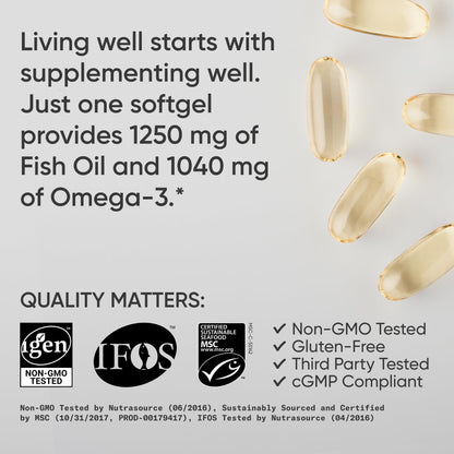Sports Research® Omega-3 Fish Oil 1250 - Triple Strength Fish Oil Supplement from Wild Alaska Pollock - MSC Certified Sustainable · Non-GMO · Soy Free - 90 Softgel Capsules Sports ResearchBuy Supplements Australia