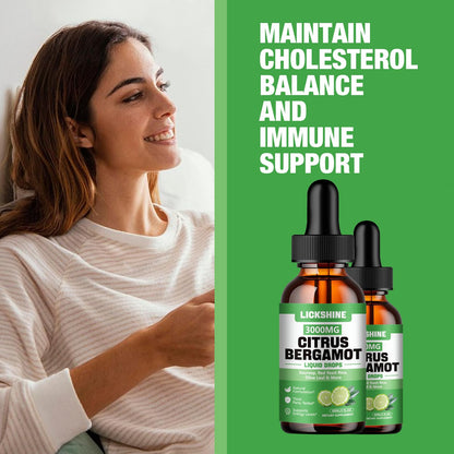 lickshine 2 Pack 3000mg Citrus Bergamot Liquid Drops - High Absorption - Cholesterol Lowering Supplement for Immune Support Anti-Aging,