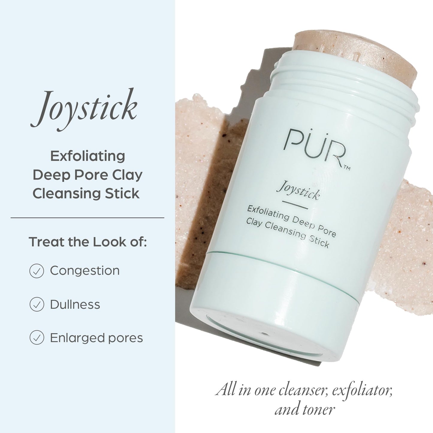 PÜR MINERALS Face Clay Mask Stick - Exfoliating Deep Cleanser Joystick Clay Mask for Pores & Blackheads - Facial Cleanser Skincare with Moroccan Clay