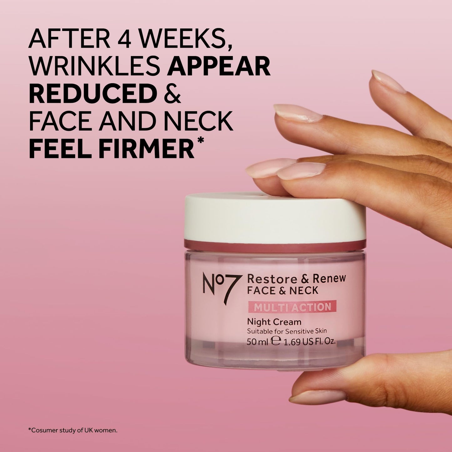 No7 Restore & Renew Multi Action Night Cream for Face & Neck - Nighttime Face Moisturizer with Collagen Peptides