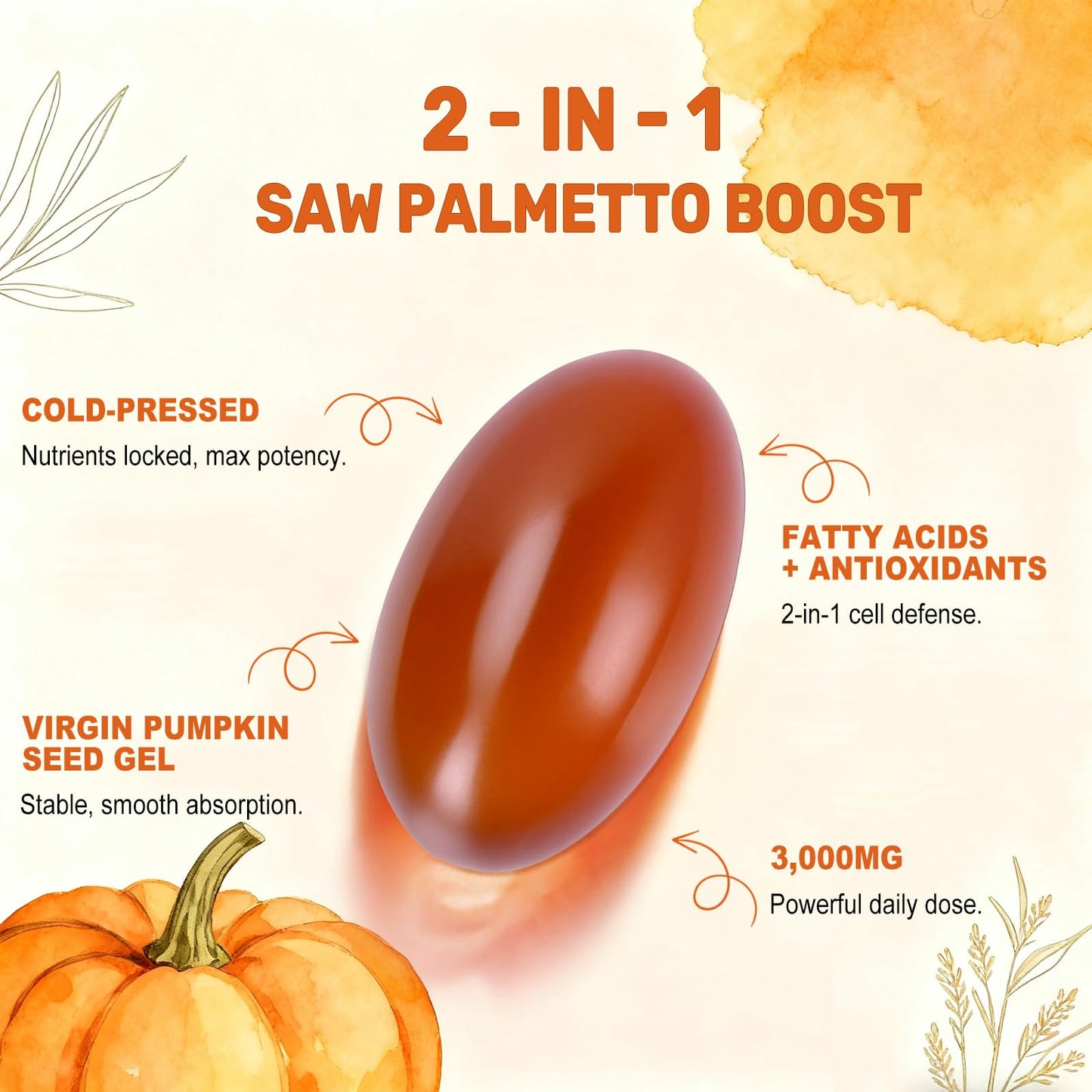 Pumpkin Seed Oil with Saw Palmetto Capsules, 3000mg/serving, 300/600 Softgels | Cold Pressed, Pure Virgin Oil, Essential Fatty Acids & Phytosterols | Supports Hair, Urinary