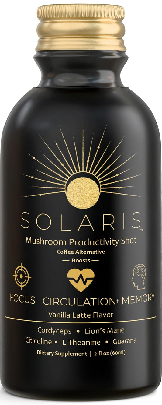Solaris Mushroom Productivity Wellness Shots | Focus, Circulation, Memory | 4000mg of Cordyceps & Lion's Mane | Citicoline, L-Theanine, Vitamin B6/B12 | Coffee Alternative (6-Pack) Solaris ExtractsBuy Supplements Australia