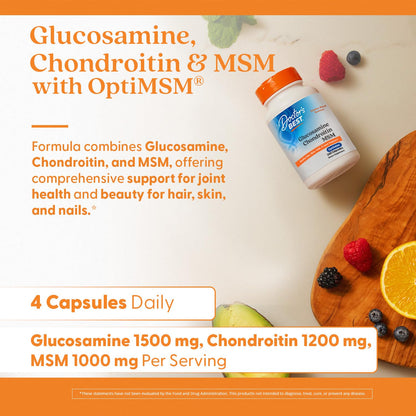 Doctor's BEST Glucosamine Chondroitin MSM - Joint Health Support Supplement for Women & Men, Nutritional Support for Joint Strength, Hair, Skin, & Nails