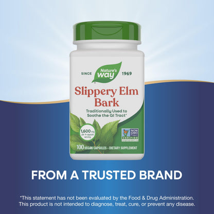 Nature’s Way Slippery Elm Bark Capsules, Traditional Digestive Support to Soothe Gastrointestinal Tract*, 1,600 mg per 4-Capsule Serving