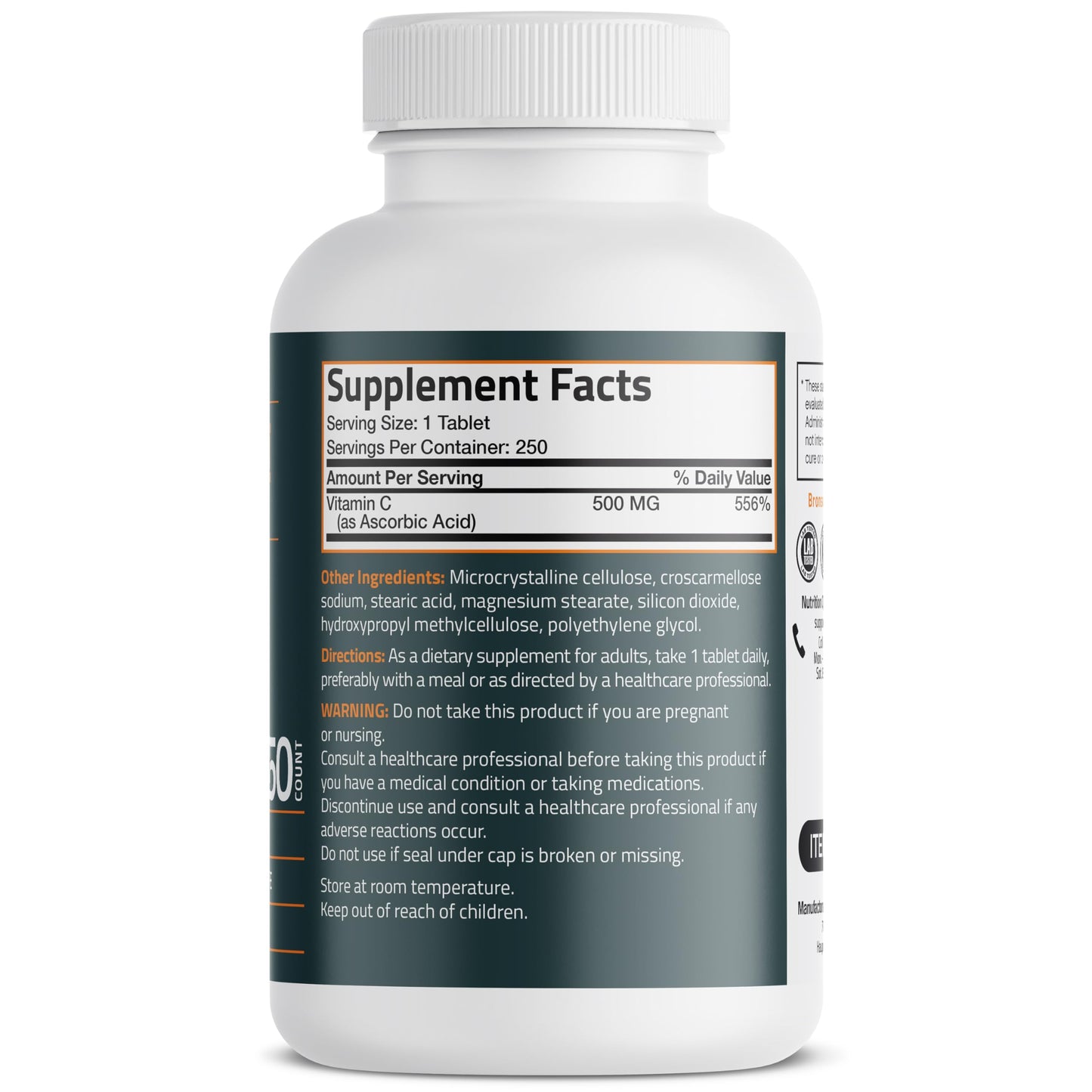 Bronson Vitamin C 500 MG Supports a Healthy Immune System & Antioxidant Protection, Non-GMO, 250 Vegetarian Tablets