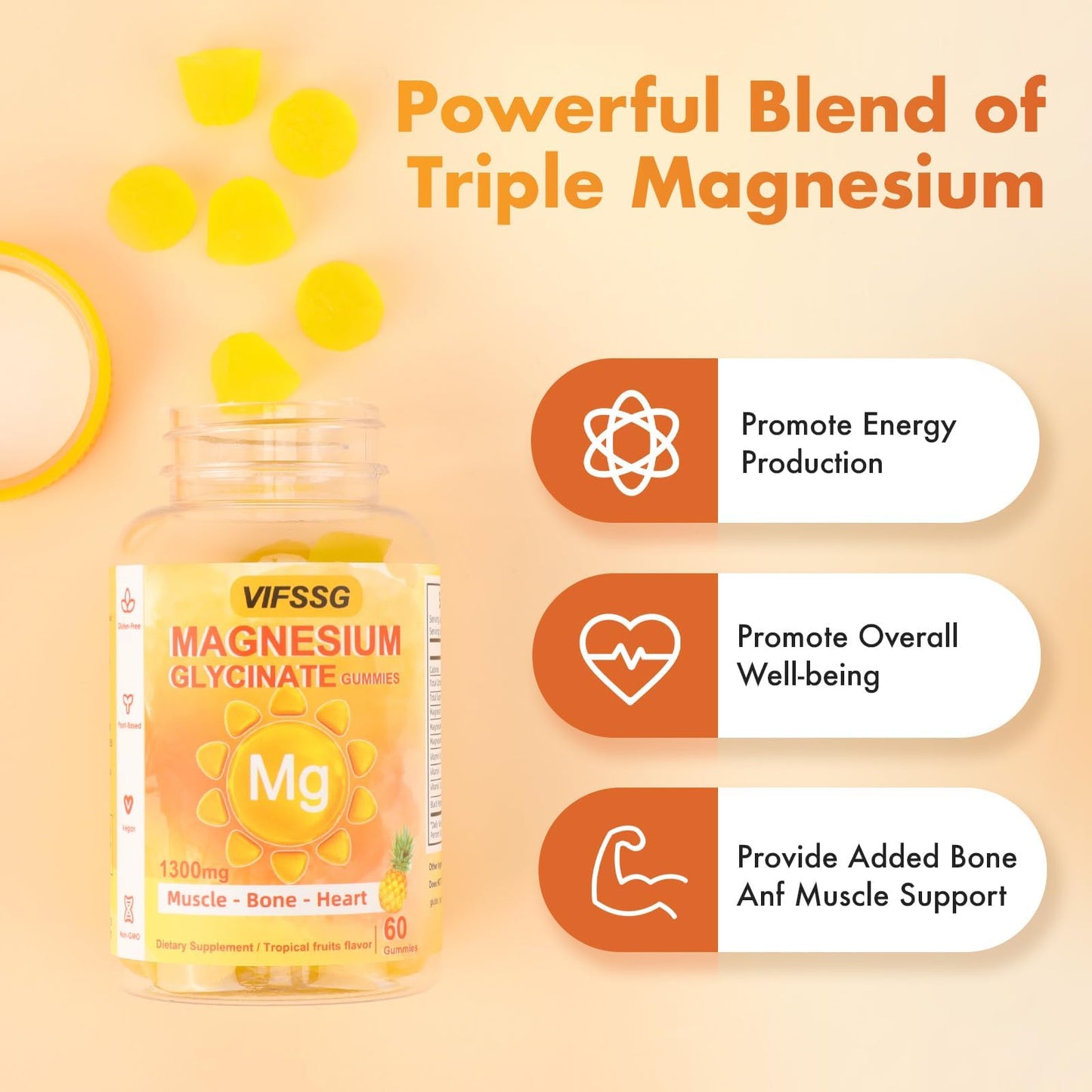 VIFSSG Magnesium Glycinate Gummies 500 Mg, Triple Magnesium Complex Sugar-Free Gummies with Malate 400 Mg, Citrate 400 Mg, Magnesium Supplement Chewable for Women & Men Vegan, Organic 60 Count VIFSSGBuy Supplements Australia