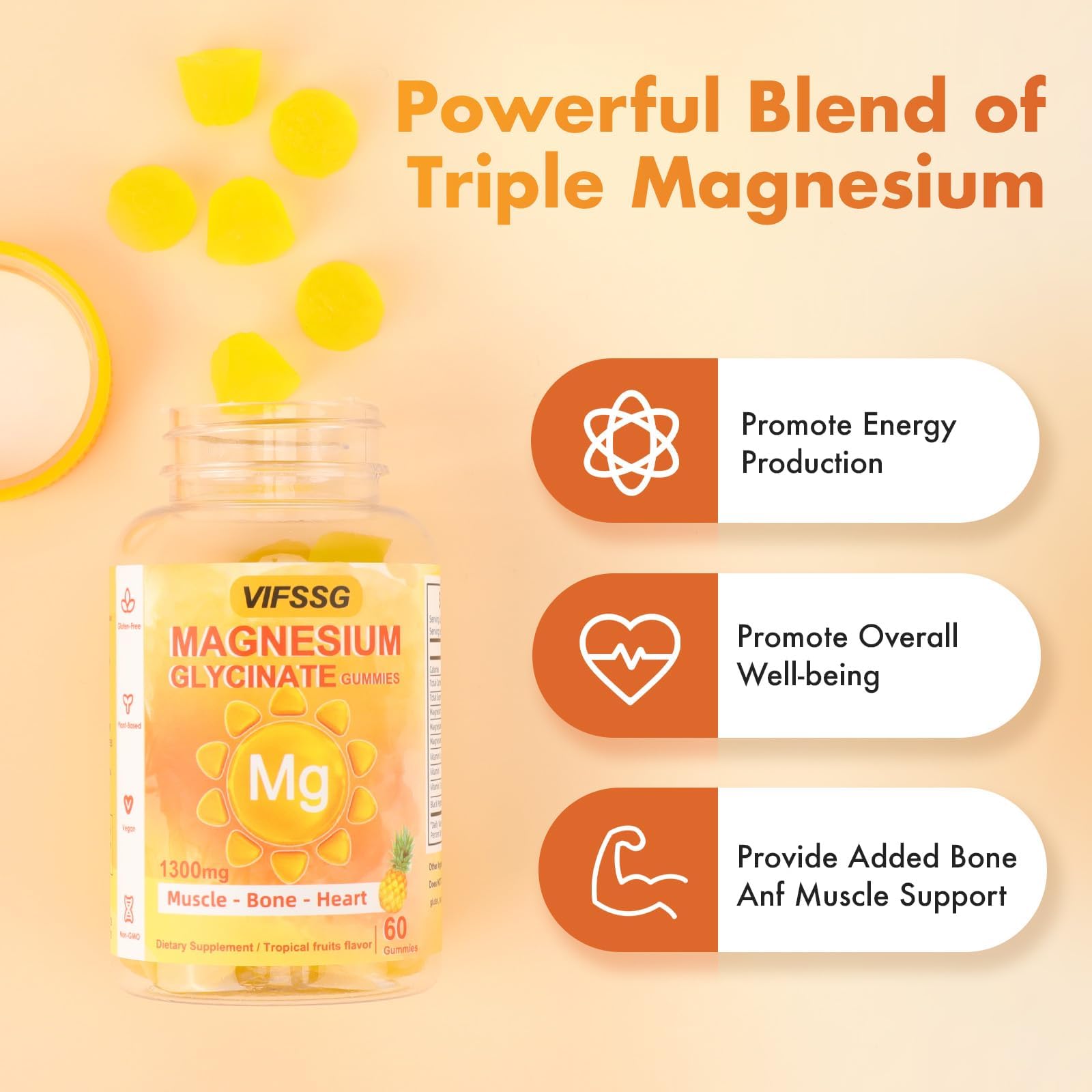 VIFSSG Magnesium Glycinate Gummies 500 Mg, Triple Magnesium Complex Sugar-Free Gummies with Malate 400 Mg, Citrate 400 Mg, Magnesium Supplement Chewable for Women & Men Vegan, Organic 60 Count VIFSSGBuy Supplements Australia