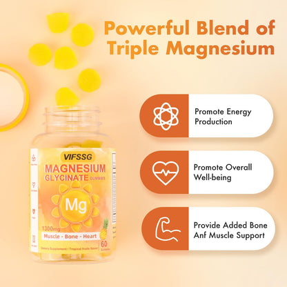 VIFSSG Magnesium Glycinate Gummies 500 Mg, Triple Magnesium Complex Sugar-Free Gummies with Malate 400 Mg, Citrate 400 Mg, Magnesium Supplement Chewable for Women & Men Vegan, Organic 60 Count VIFSSGBuy Supplements Australia