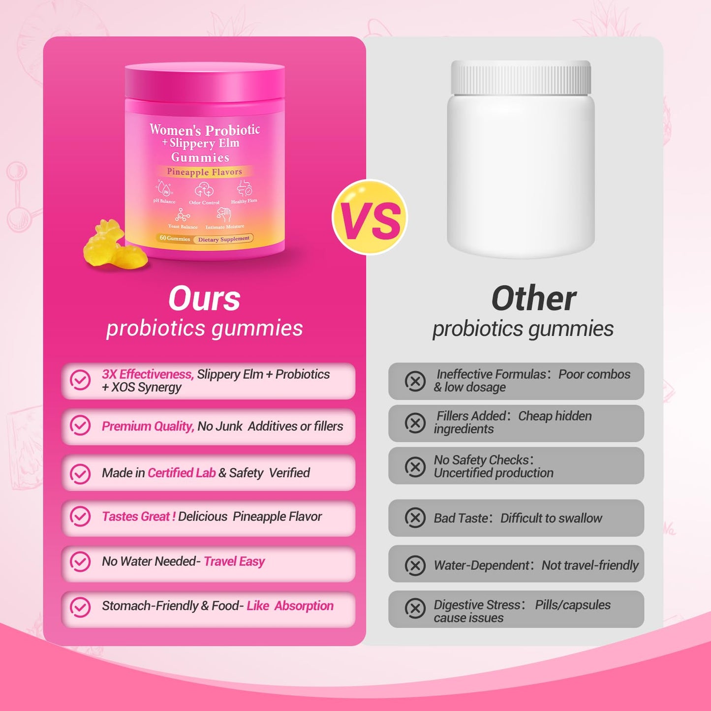 BURMINY Her Juicy Feminine Probiotics Gummies, Premium Feminine Balance Probiotics with Slippery Elm for Women's pH Balance and Freshness – Support Daily Wellness