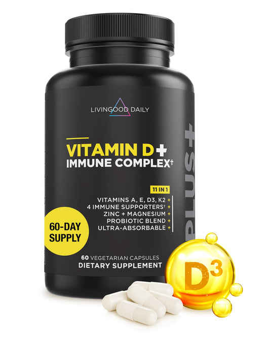 Livingood Daily Vitamin D3 K2 4000 IU Supplement, 9-in-1 Dietary Supplement for Immune Support - Made with Vitamins D, A, E, K2, Zinc, Magnesium & Probiotic Blend for Maximum Absorption - 60 Capsules Livingood Daily buy supplements Au