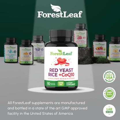 Red Yeast Rice 1215 mg. Capsules - Extra Strength Red Rice Yeast with CoQ10 Supplement, Plus Alpha Lipoic Acid & Organic Flaxseed, Citrinin Free, Supports Cardiovascular Health, Non-GMO 90 Veggie Caps ForestLeaf buy supplements Au