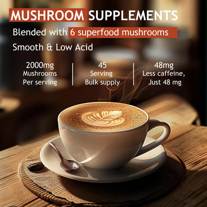 GRGTP Mushroom Coffee - Superfood Blend with 6 Adaptogens (Cordyceps, Lion's Mane, Reishi Other) | Jitter-Free Energy, Enhanced Focus, Digestion & Immunity Support |