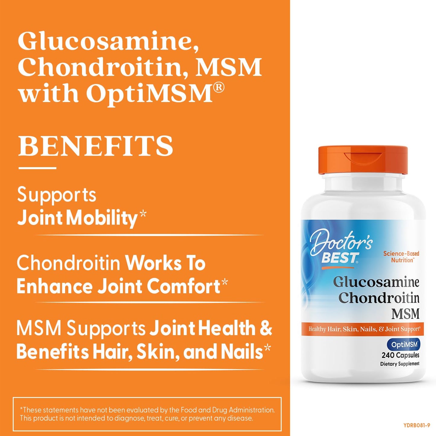 Doctor's BEST Glucosamine Chondroitin MSM - Joint Health Support Supplement for Women & Men, Nutritional Support for Joint Strength, Hair, Skin, & Nails