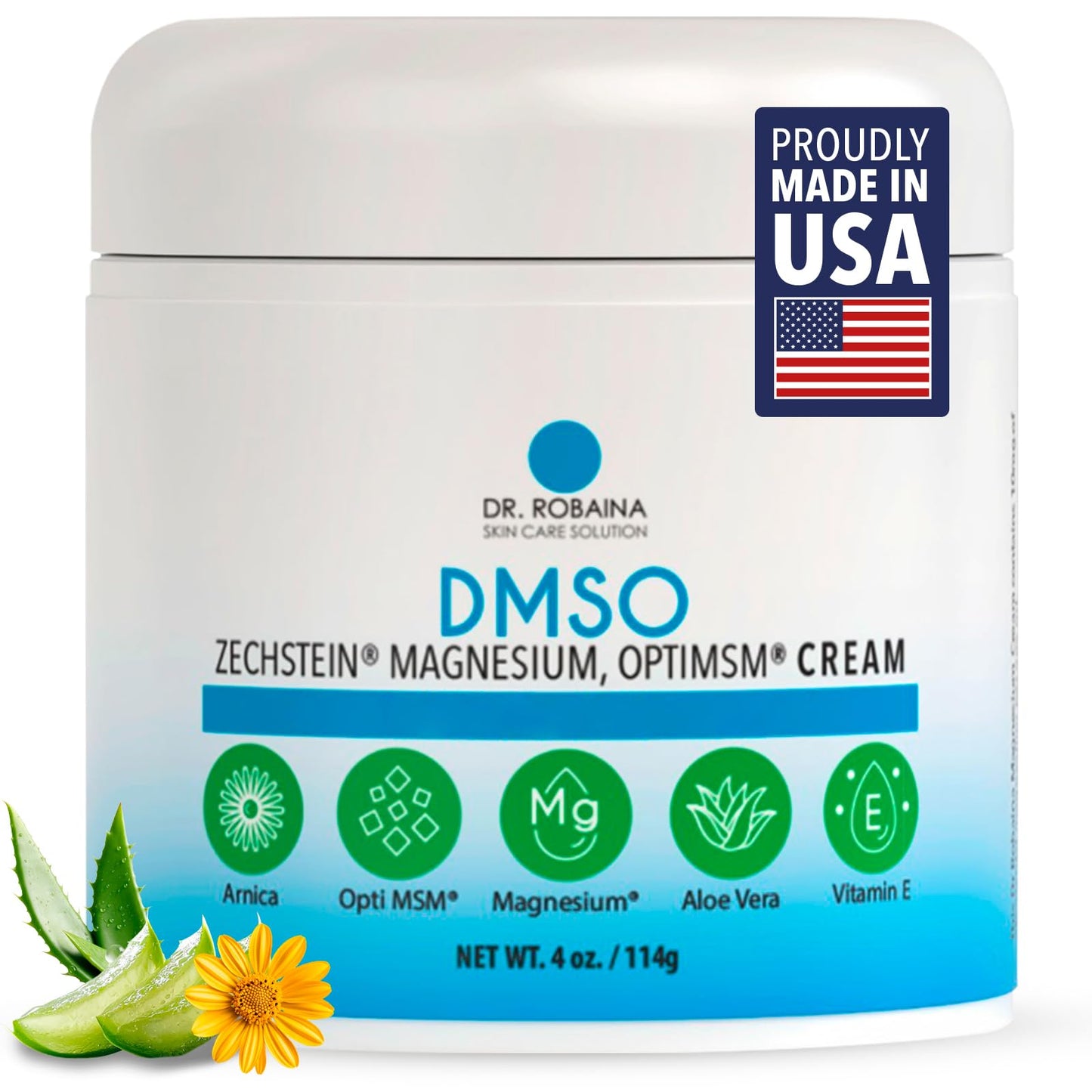Dr. Robaina DMSO cream container with ingredients and USA made label on a white background