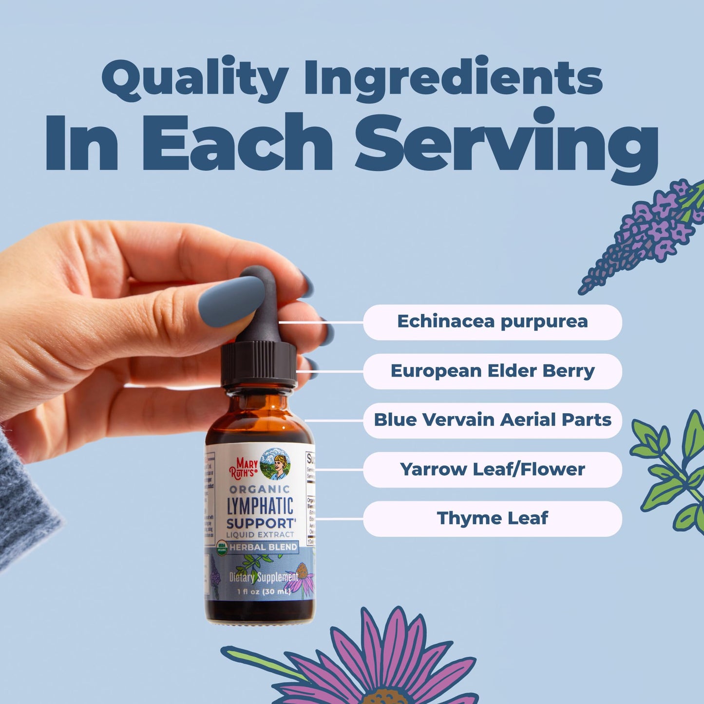 MARYRUTH'S Lymphatic Support Liquid Drops USDA Organic | Herbal Blend with Echinacea & Elderberry | Blue Vervain