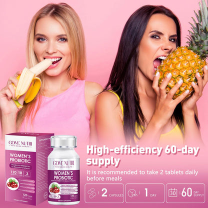 GDMENUTRI Women's Probiotics, 120 Tablets 120 Billion CFU 18 Strains, Contains Organic Prebiotic Cranberry, Probiotic Supplement for Digestion,