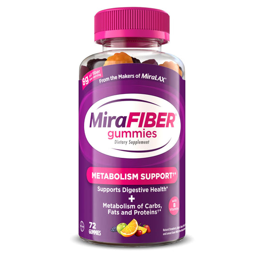 MiraFIBER Gummies from The Makers of MiraLAX, 8g of Daily Fiber Per Serving, Metabolism Support with B Vitamins, Gut Health for Men & Women