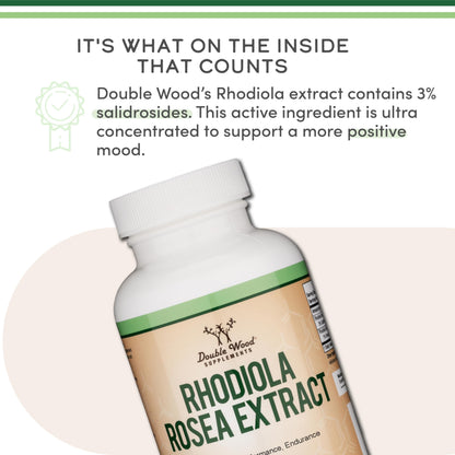 Rhodiola Rosea Supplement 500mg, 120 Vegan Capsules (Third Party Test, Gluten Free, 3% Salidrosides, 1% Rosavins Extract) for Performance,
