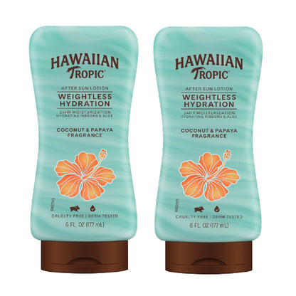 Hawaiian Tropic Weightless Hydration After Sun Lotion with Aloe, 6Fl Oz Twin Pack, Hawaiian Tropic Lotion, Moisturizing Lotion