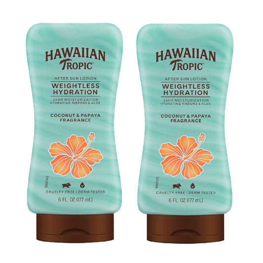 Hawaiian Tropic Weightless Hydration After Sun Lotion with Aloe, 6Fl Oz Twin Pack, Hawaiian Tropic Lotion, Moisturizing Lotion