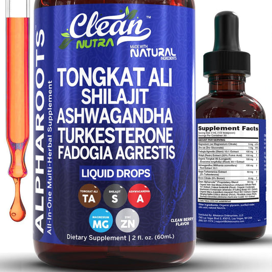 Tongkat Ali Liquid Drops Shilajit, Ashwagandha, Turkesterone, Fadogia Agrestis, Magnesium, Irish Sea Moss, and Zinc Herbal Supplement by Clean Nutra Clean NutraceuticalsBuy Supplements Australia
