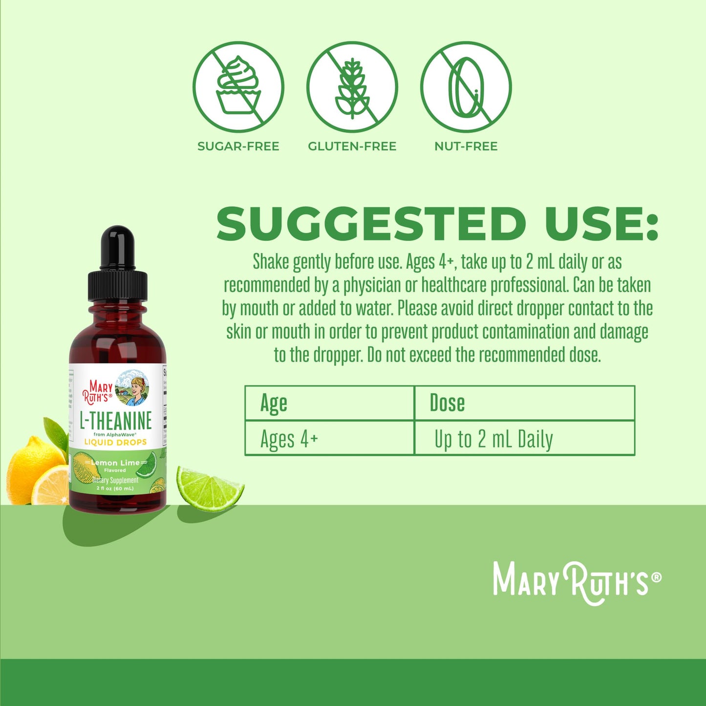 MaryRuth's L Theanine 200mg Liquid Drops | Mood Support for Adults & Kids | Focus Supplement | Natural Sleep Support | Vegan