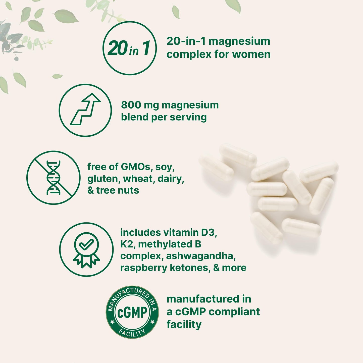 Magnesium Complex for Women, 240 Vegetarian Capsules | 20-in-1 Formula - Magnesium Blend with Vitamin D3, K2, Ashwagandha & More | Filler Free, Non-GMO Micro Ingredients buy supplements Au