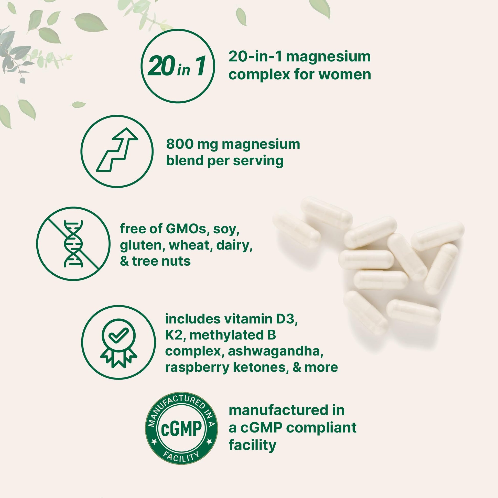 Magnesium Complex for Women, 240 Vegetarian Capsules | 20-in-1 Formula - Magnesium Blend with Vitamin D3, K2, Ashwagandha & More | Filler Free, Non-GMO Micro Ingredients buy supplements Au